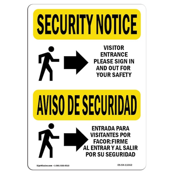 OSHA Security Sign, 3.5" Height, 5" Width, Visitor Entrance Sign In Bilingual, Landscape, 10PK
